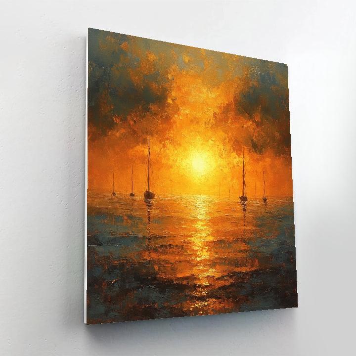 Turner Inspired Fiery Sunset Over Sea Number painting
