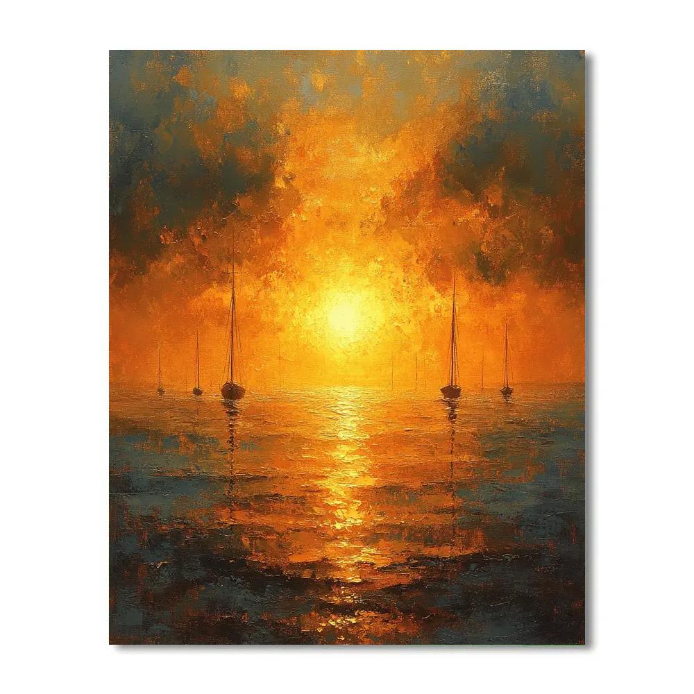 Turner Inspired Fiery Sunset Over Sea Number painting