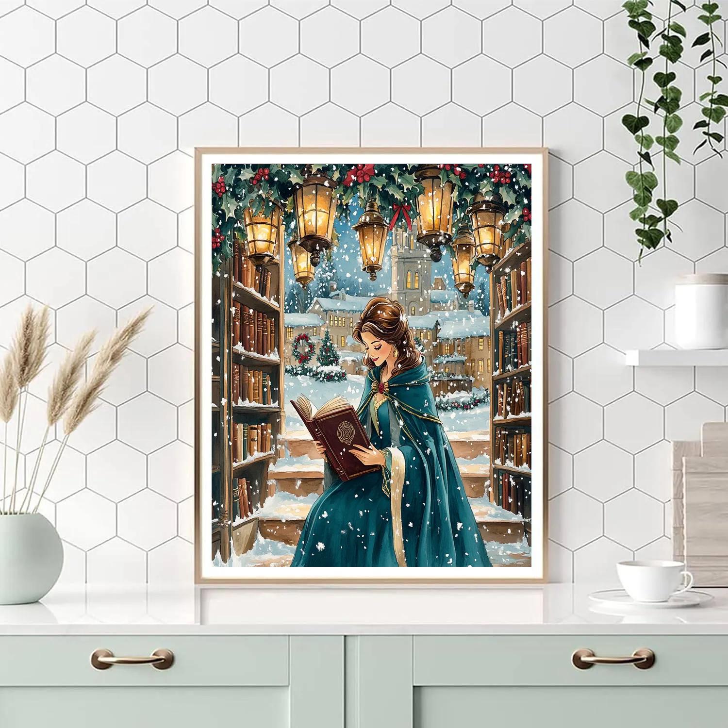 Belle Under Holiday Library Lights Paint by numbers kits