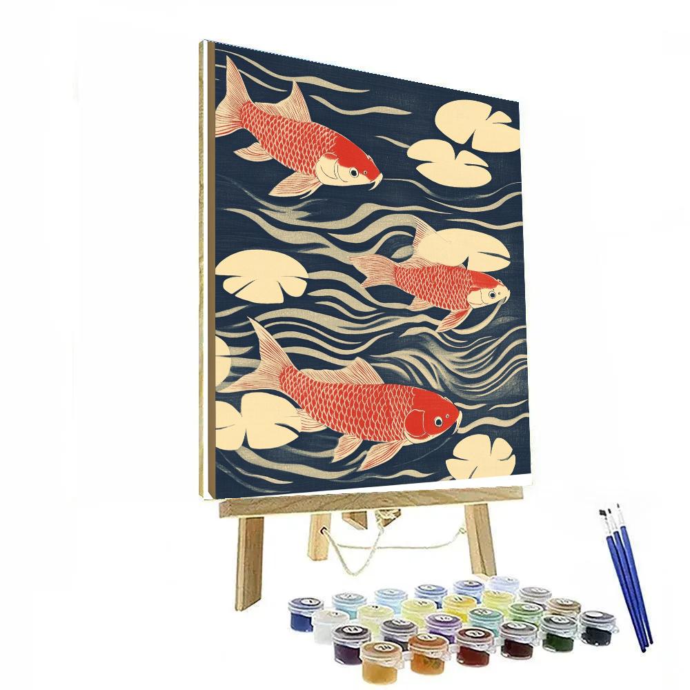 Hokusai Inspired Crimson Carp Pond Painting by numbers kit