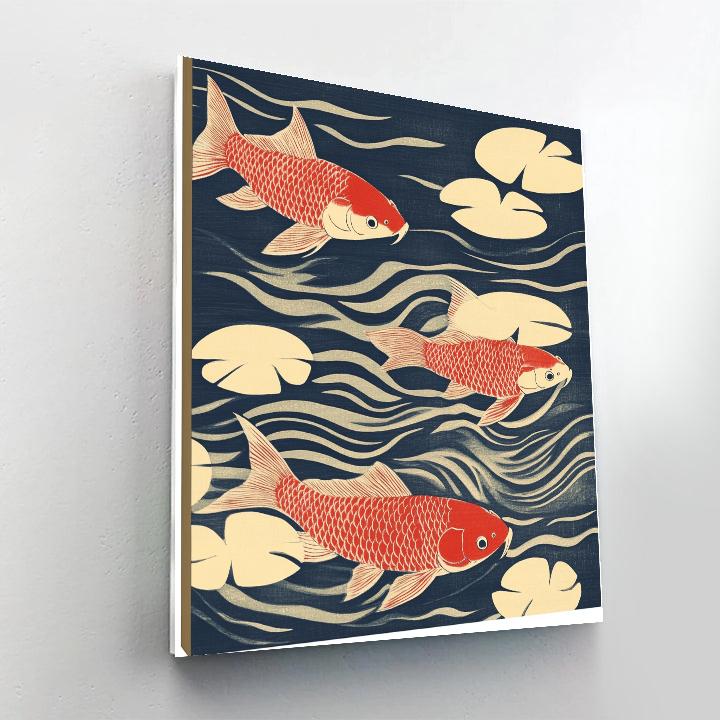 Hokusai Inspired Crimson Carp Pond Painting by numbers kit