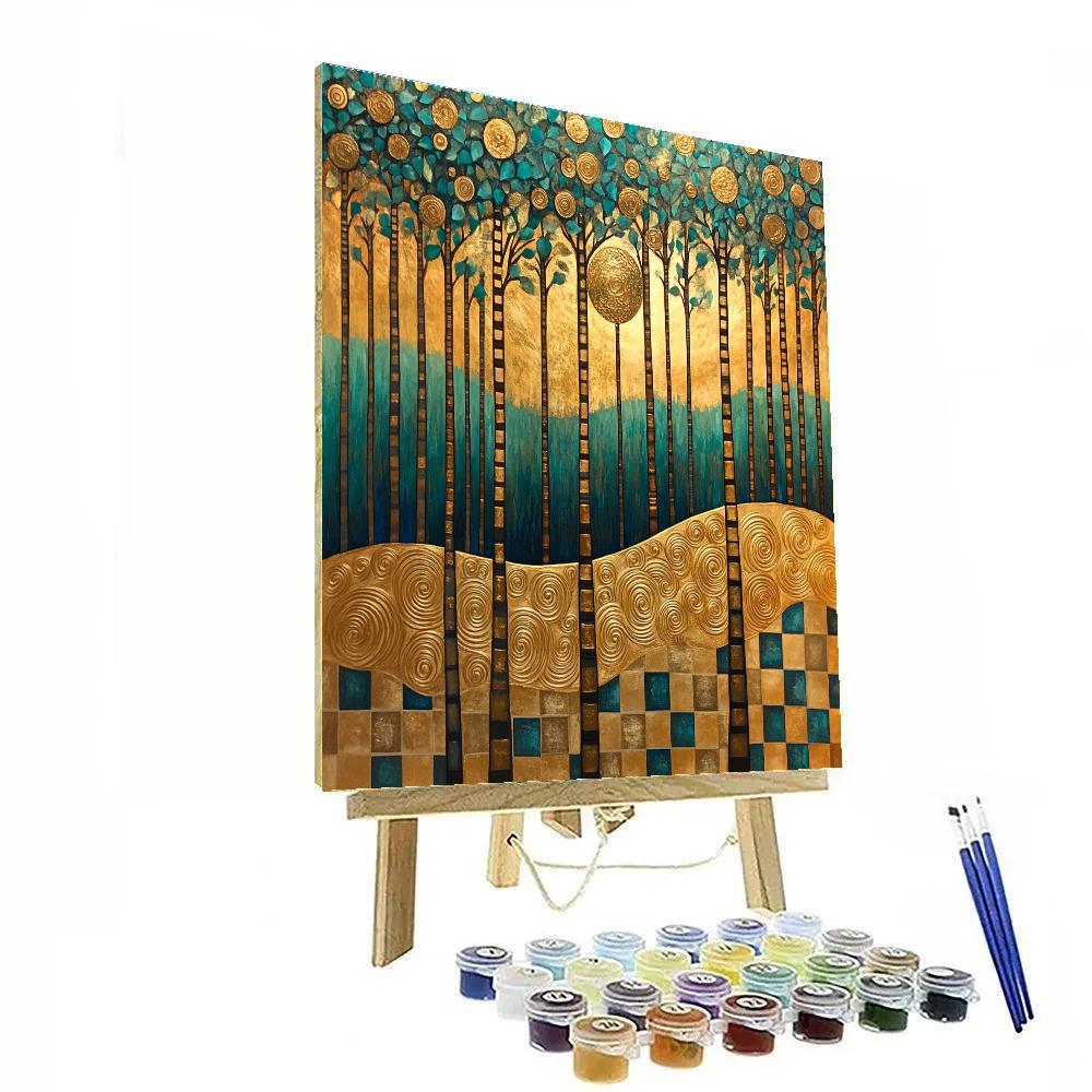 Gustav Klimt Inspired Ornamental Golden Forest paint by color