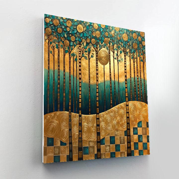 Gustav Klimt Inspired Ornamental Golden Forest paint by color