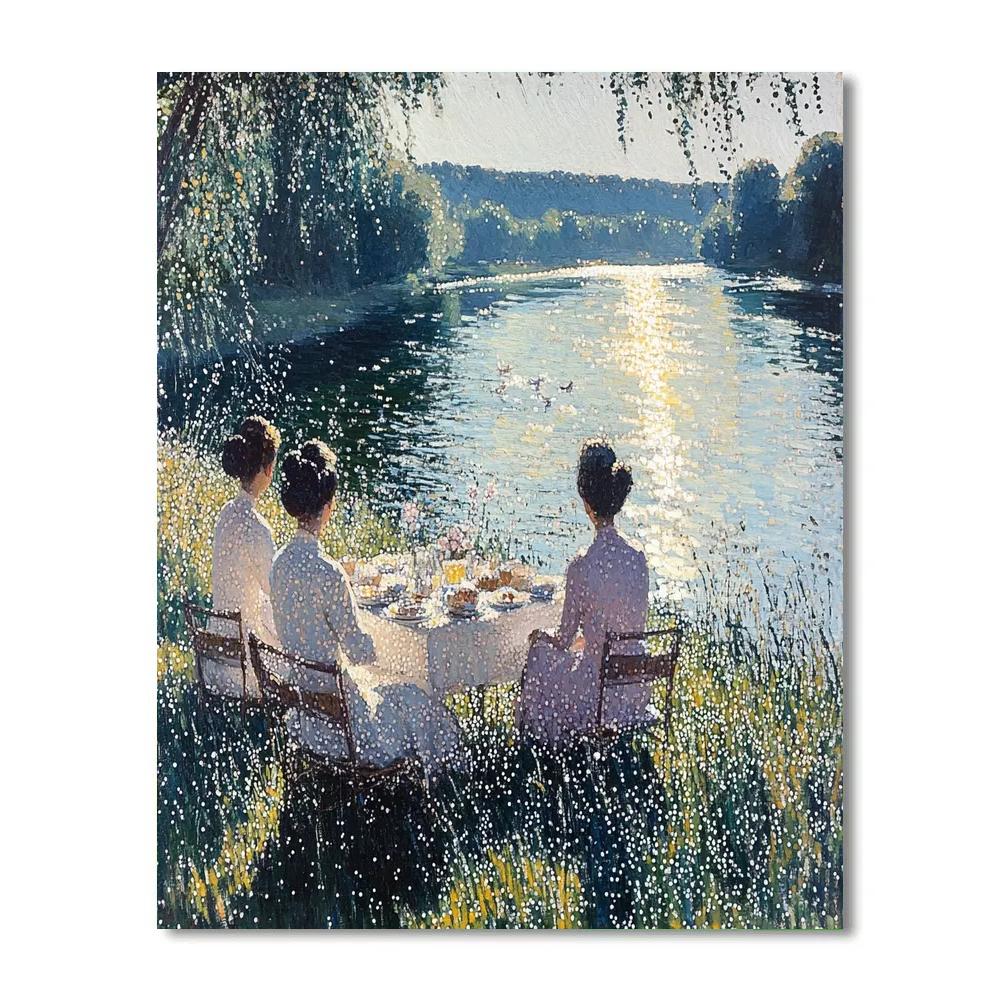 Seurat Inspired Riverbank Pointillist Picnic Paint by numbers kits