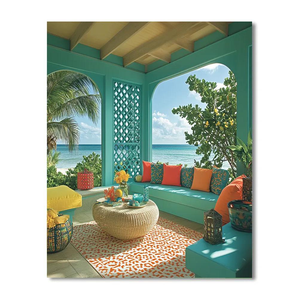 Matisse Inspired Coastal Holiday Window paint by color