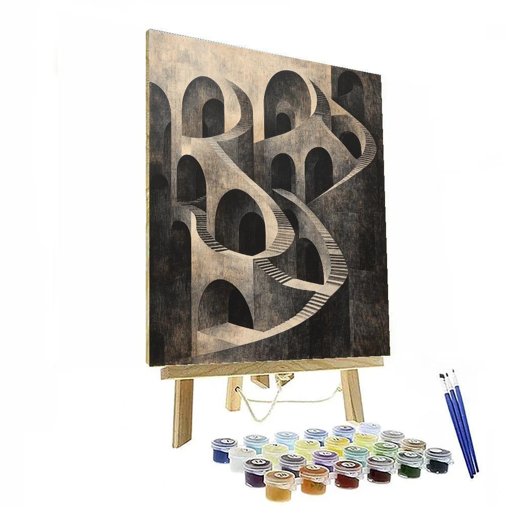 M.C. Escher Inspired Paradox Loop Architecture Painting by numbers kit