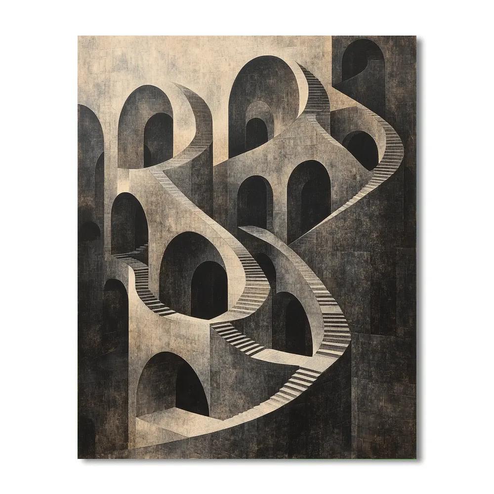 M.C. Escher Inspired Paradox Loop Architecture Painting by numbers kit