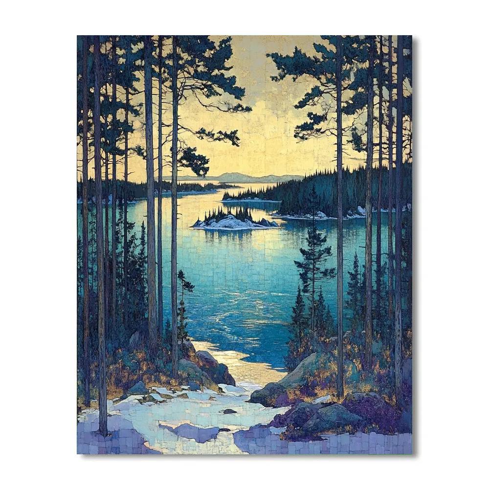 A.Y. Jackson Inspired Through Conifer Frames Northern Lake Numbered painting kits