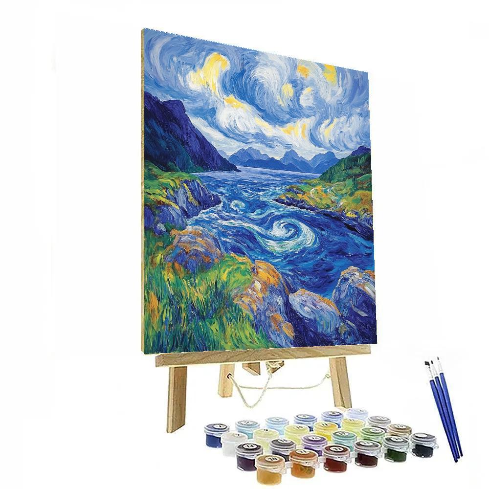 Edvard Munch Inspired Stormy Norwegian Fjord Paint by numbers art