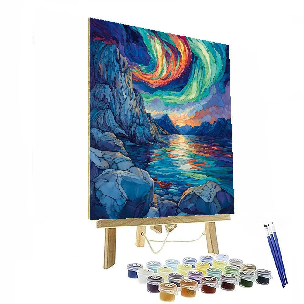 Edvard Munch Inspired Cosmic Aurora Over Silent Fjords DIY paint by numbers