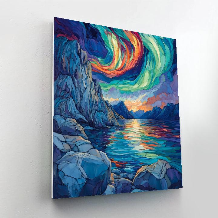 Edvard Munch Inspired Cosmic Aurora Over Silent Fjords DIY paint by numbers