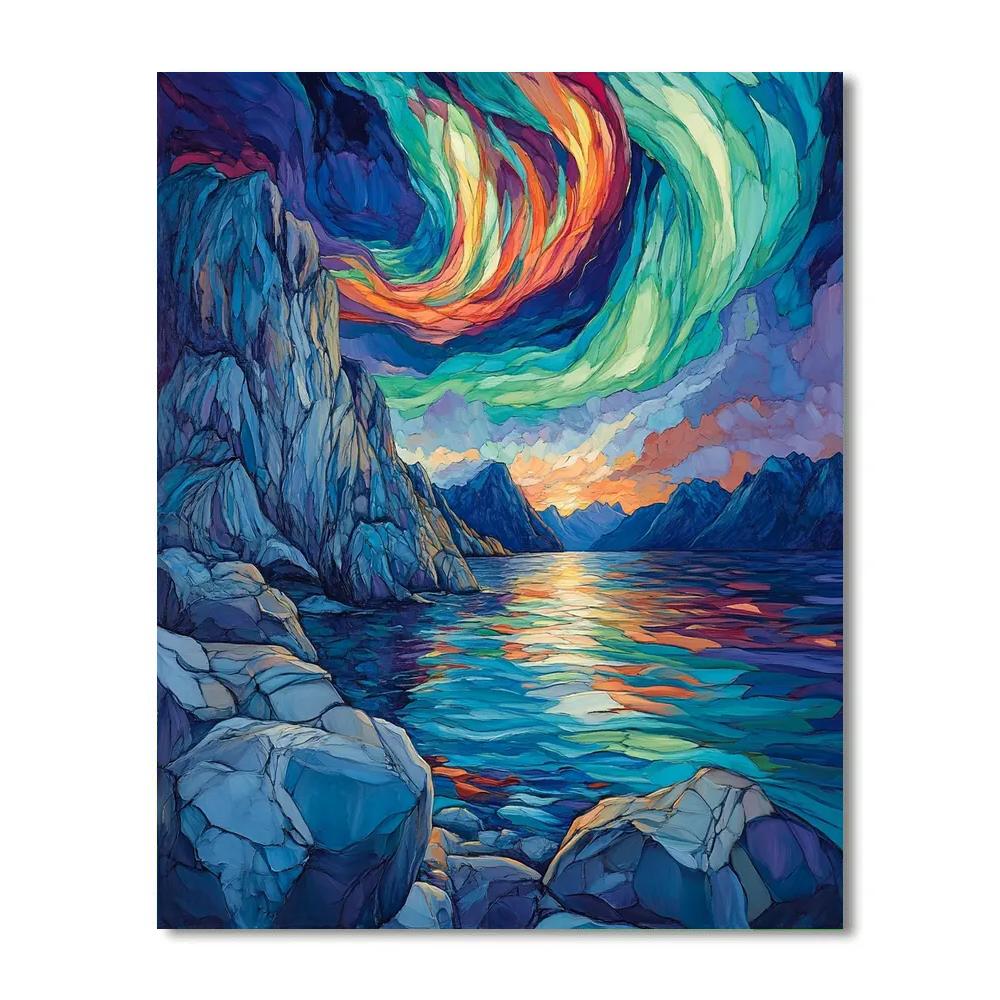 Edvard Munch Inspired Cosmic Aurora Over Silent Fjords DIY paint by numbers
