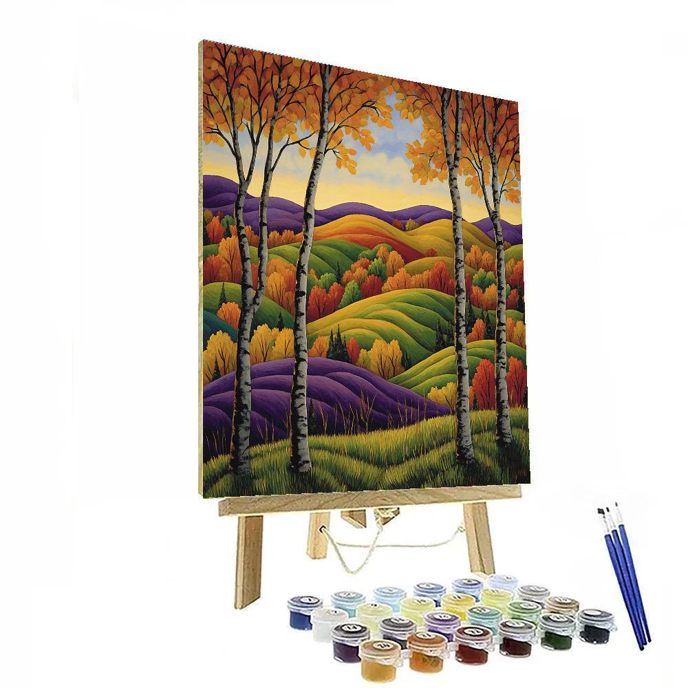 J. E. H. MacDonald Inspired Vibrant Autumn Blaze Over Algoma Hills paint by color