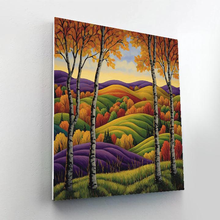 J. E. H. MacDonald Inspired Vibrant Autumn Blaze Over Algoma Hills paint by color