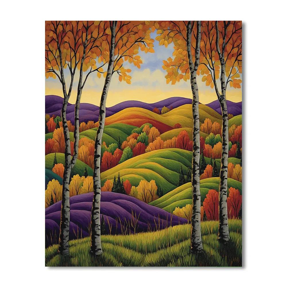 J. E. H. MacDonald Inspired Vibrant Autumn Blaze Over Algoma Hills paint by color