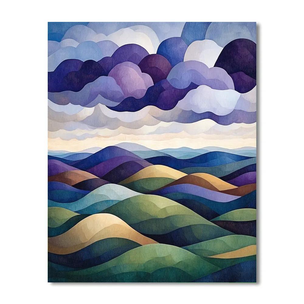J. E. H. MacDonald Inspired Decorative Cloudscape Over Rolling Northern Hills Number painting