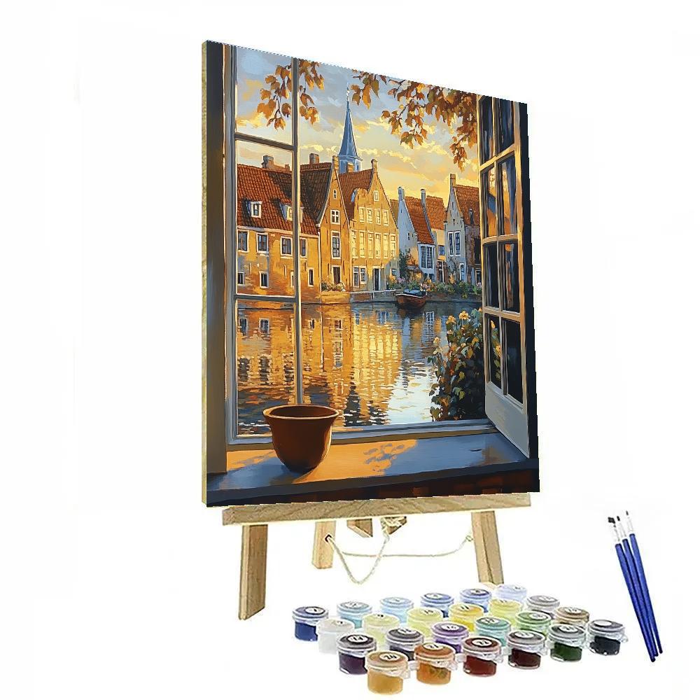 Johannes Vermeer Inspired Rooftops In Golden Canal Light paint by number