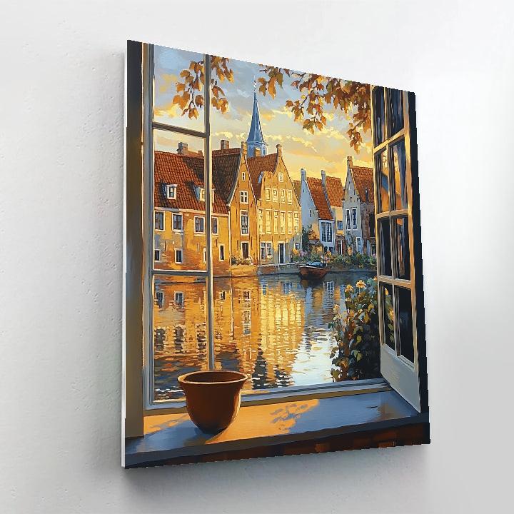 Johannes Vermeer Inspired Rooftops In Golden Canal Light paint by number
