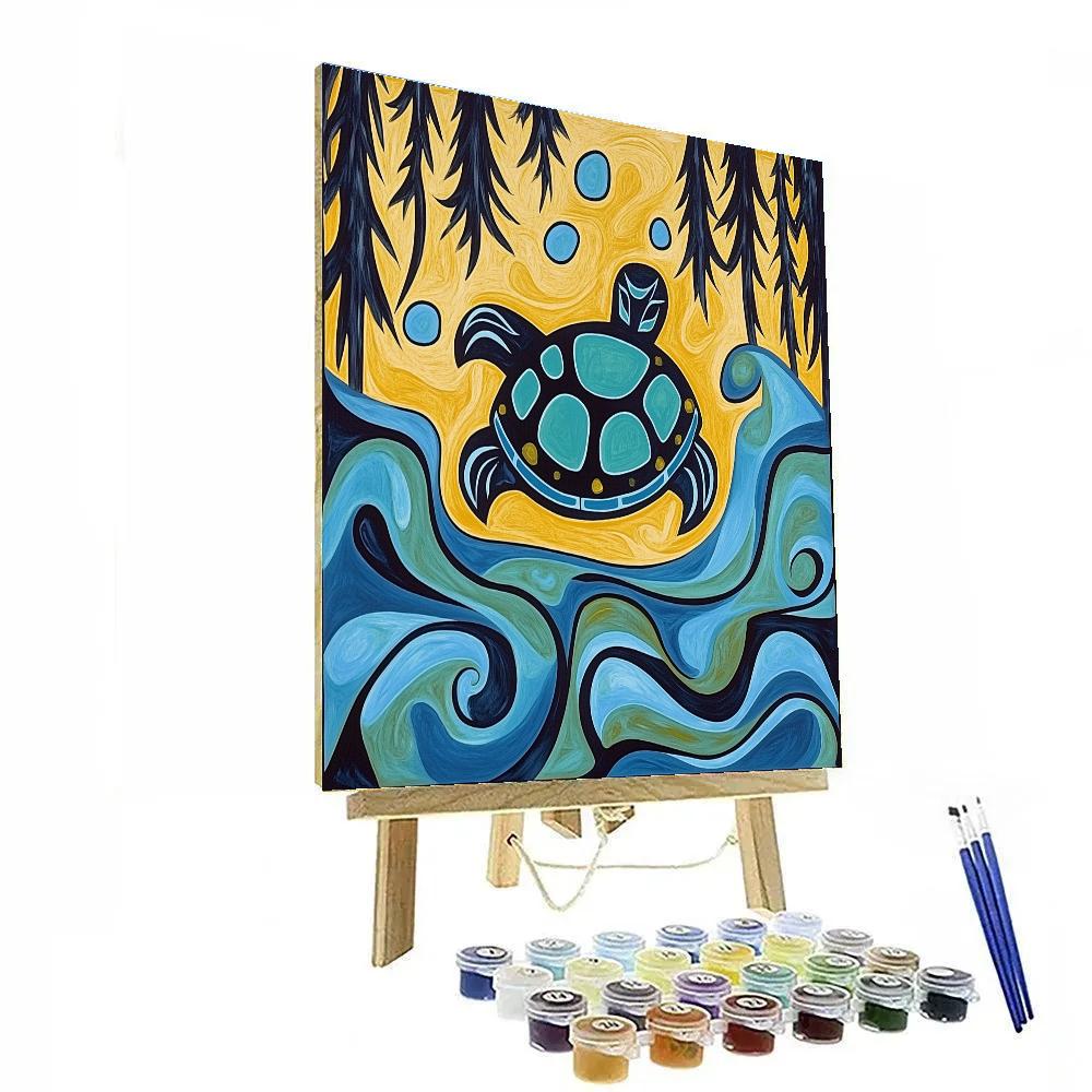 Norval Morrisseau Inspired Turtle Of The Flowing Water Spirits paint by color
