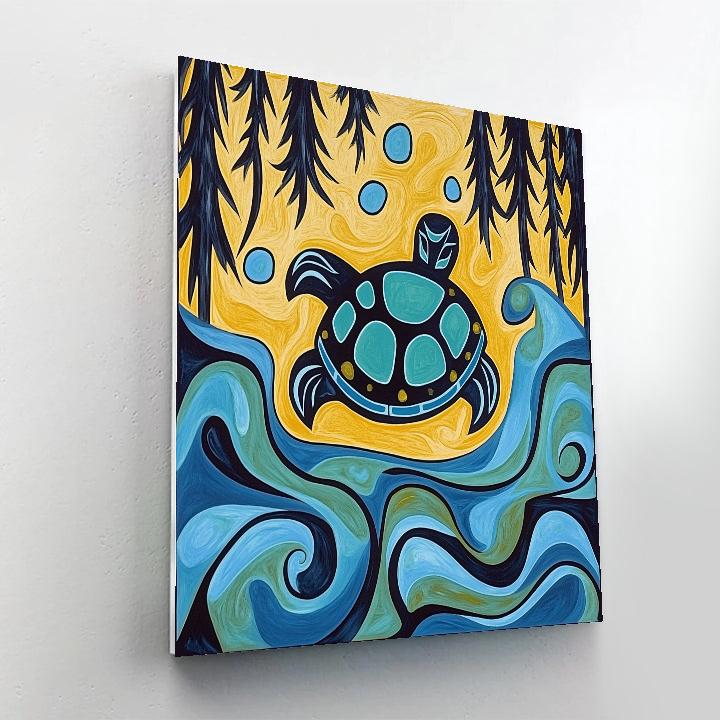 Norval Morrisseau Inspired Turtle Of The Flowing Water Spirits paint by color