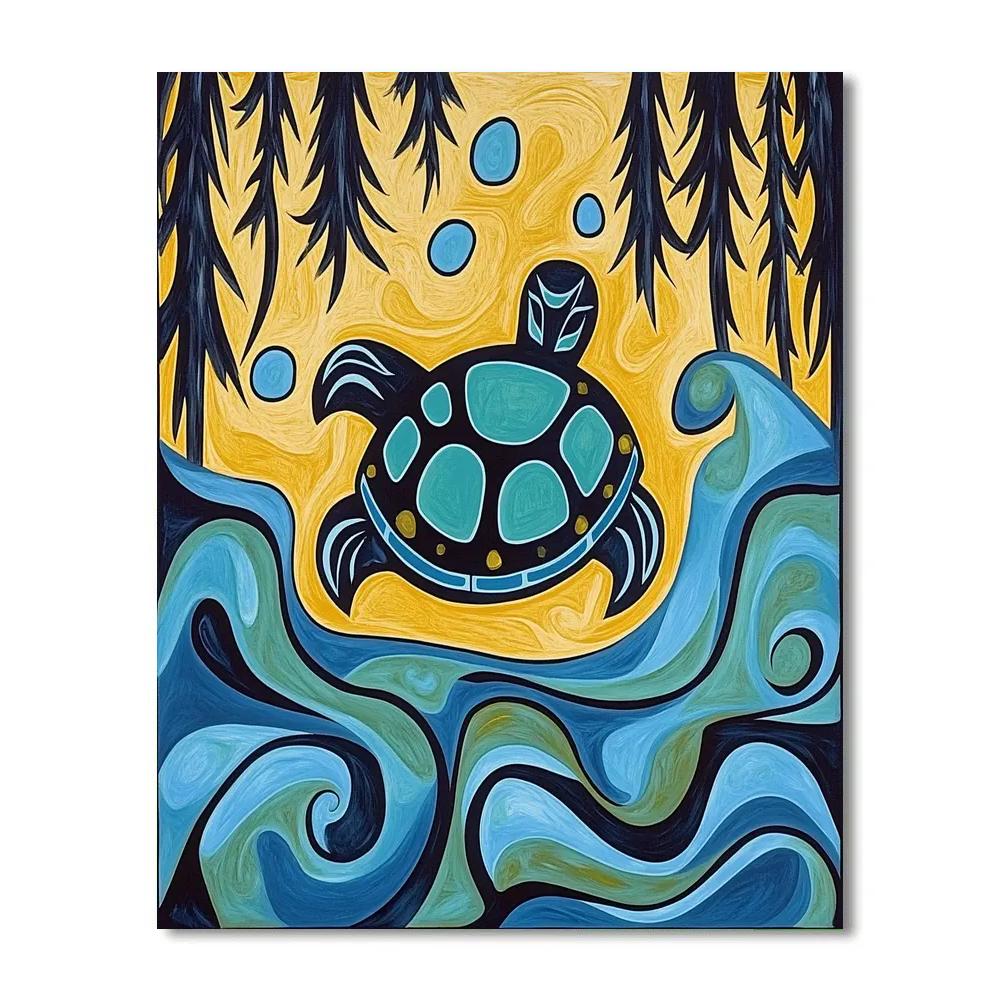 Norval Morrisseau Inspired Turtle Of The Flowing Water Spirits paint by color
