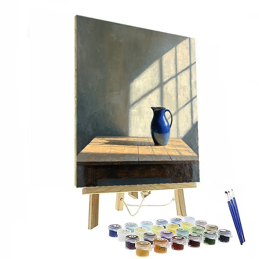 Johannes Vermeer Inspired Interior Table With Blue Delft Jug Paint by numbers art