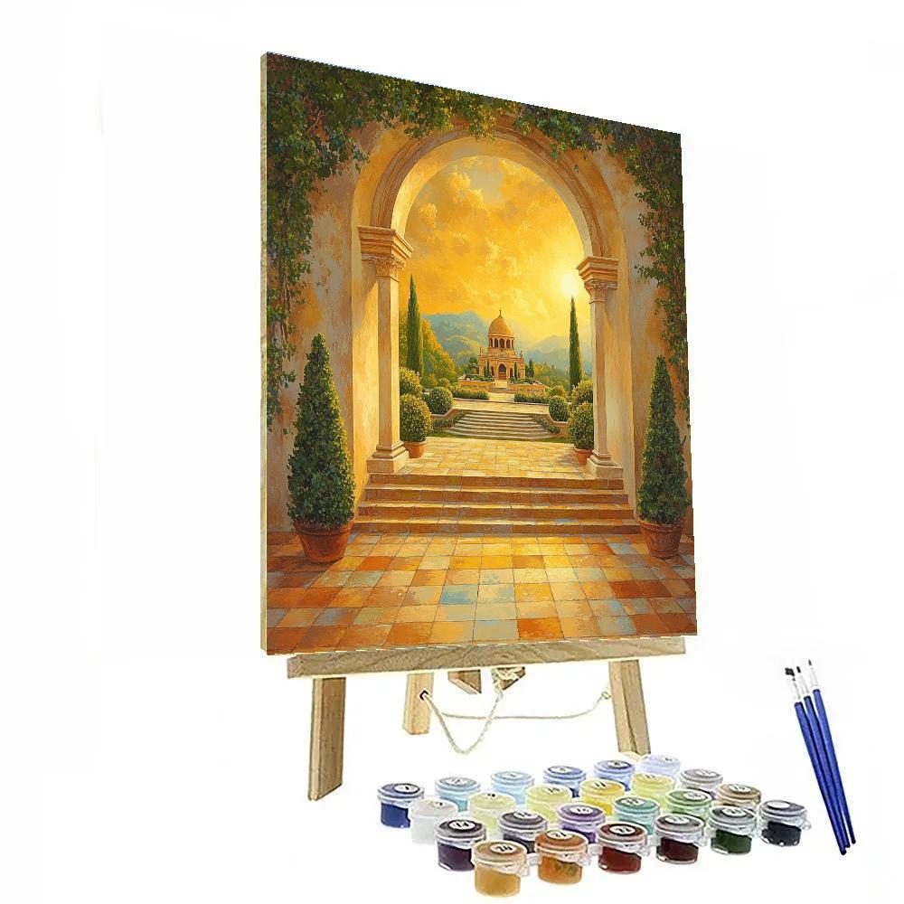Raphael Inspired Classical Archway Bathed In Golden Light paint by numbers