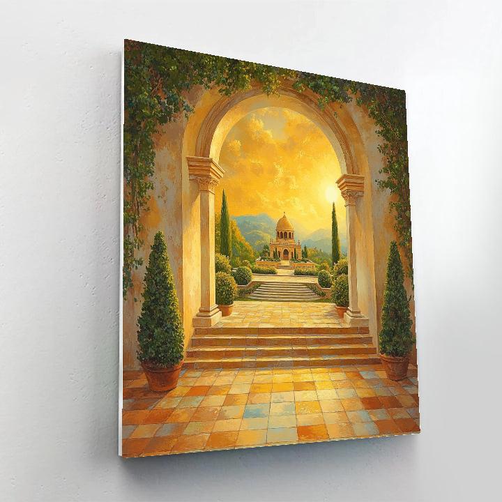 Raphael Inspired Classical Archway Bathed In Golden Light paint by numbers