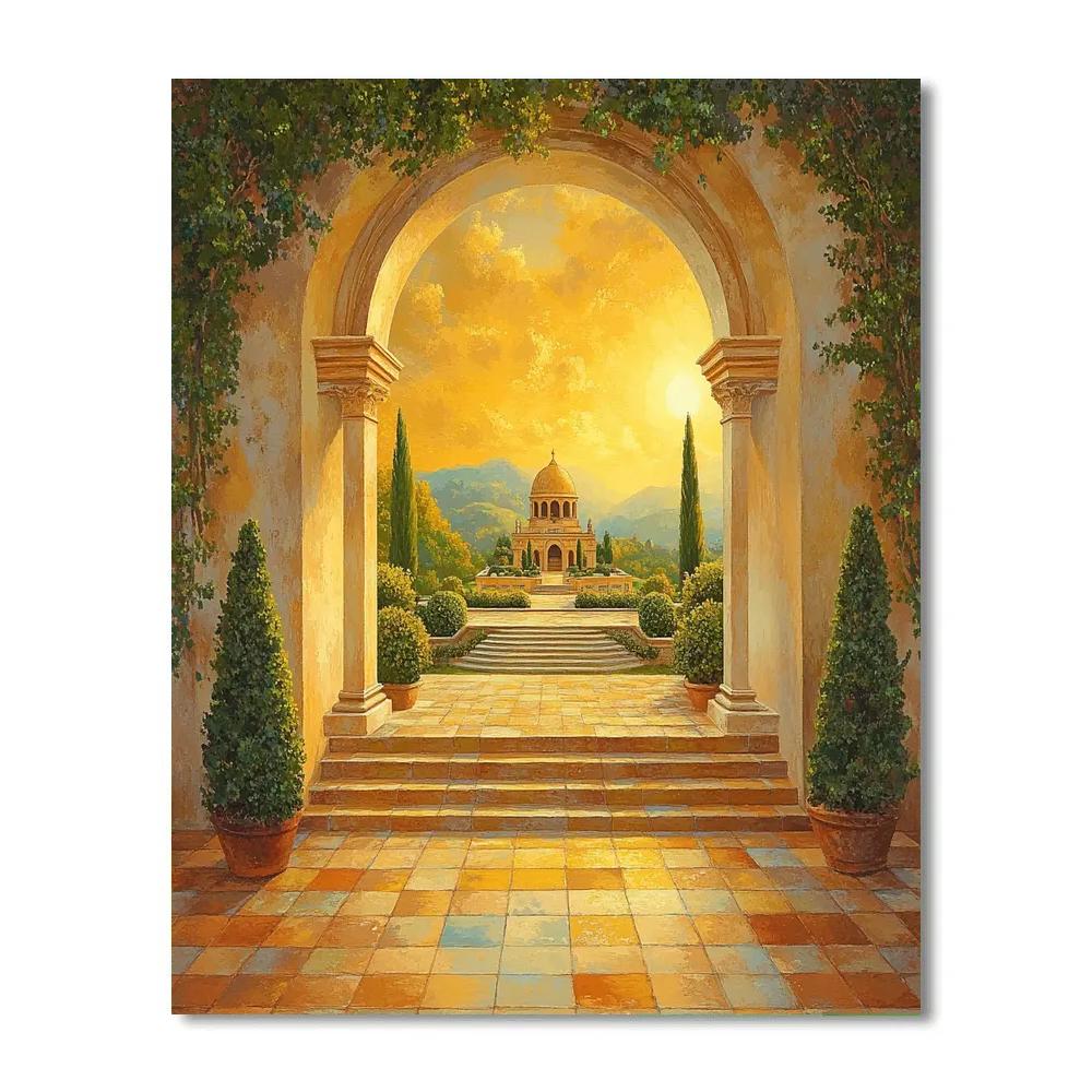 Raphael Inspired Classical Archway Bathed In Golden Light paint by numbers