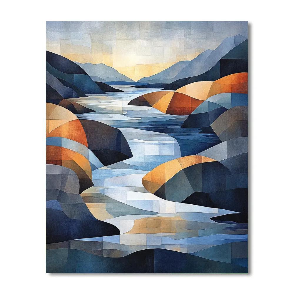 Pablo Picasso Inspired Cubist Abstracted River Landscape painting number kit