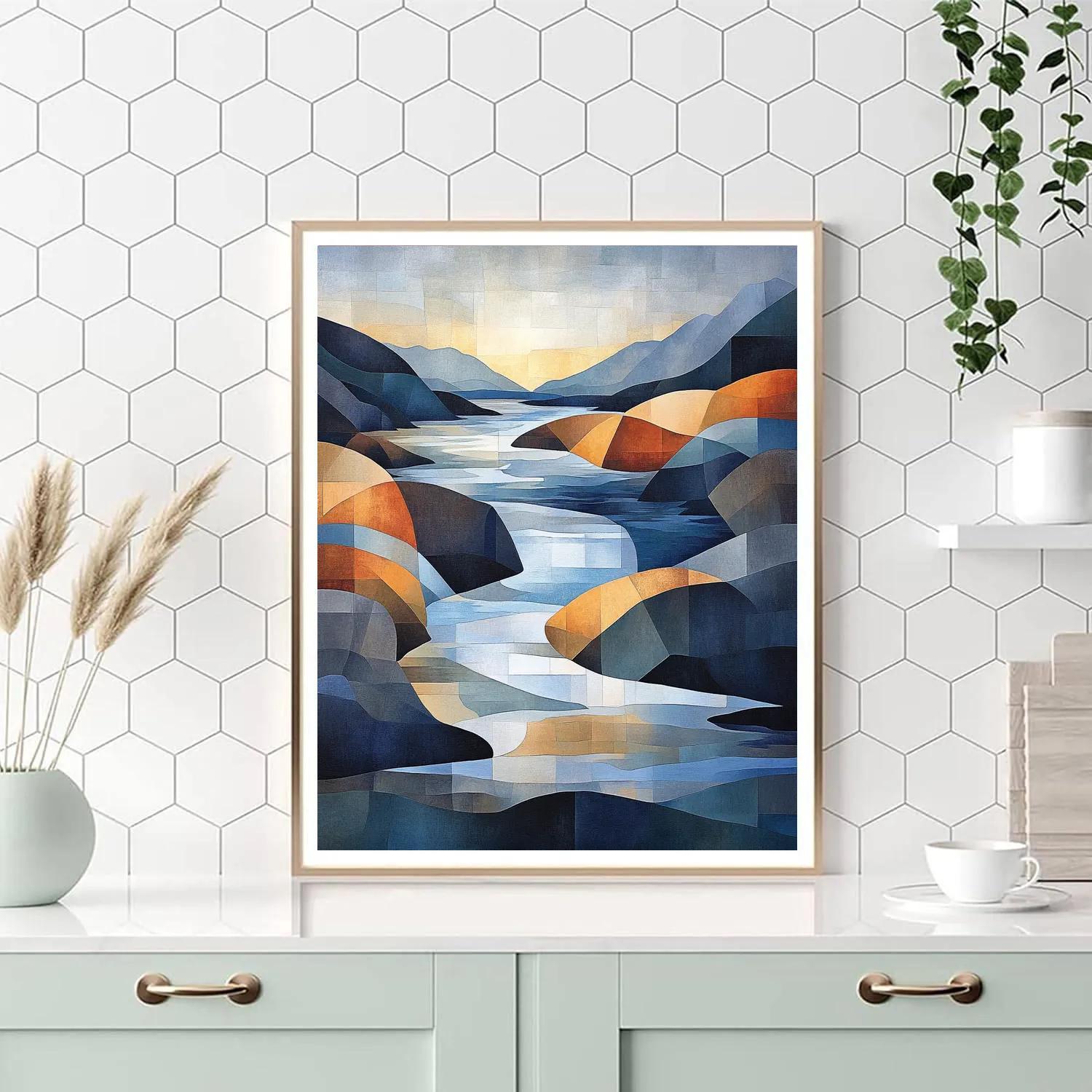 Pablo Picasso Inspired Cubist Abstracted River Landscape painting number kit