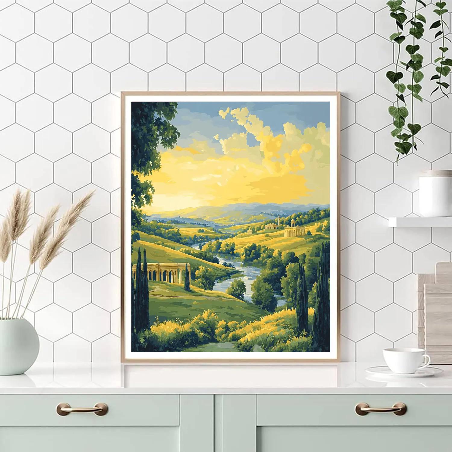 Raphael Inspired Luminous Renaissance Countryside Landscape DIY paint by numbers