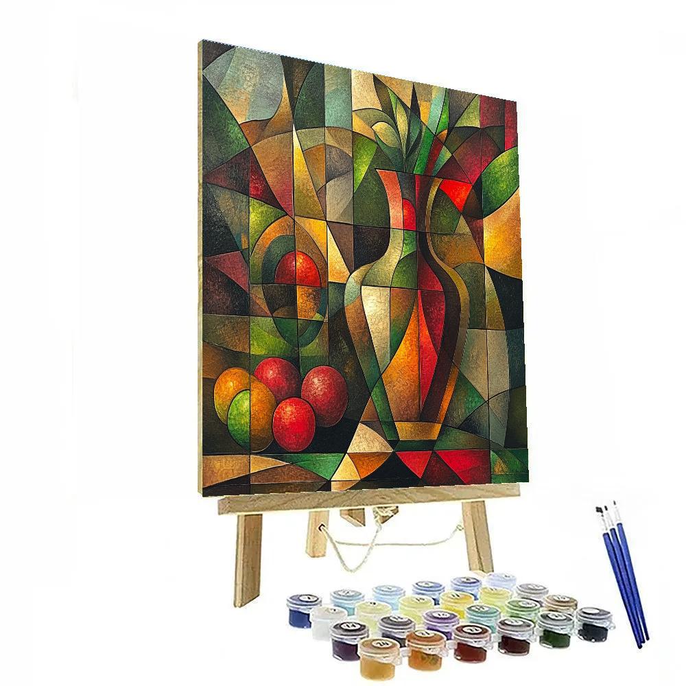 Pablo Picasso Inspired Symbolic Cubist Still Life With Fractured Fruit And Vase Number painting