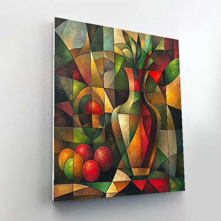Pablo Picasso Inspired Symbolic Cubist Still Life With Fractured Fruit And Vase Number painting