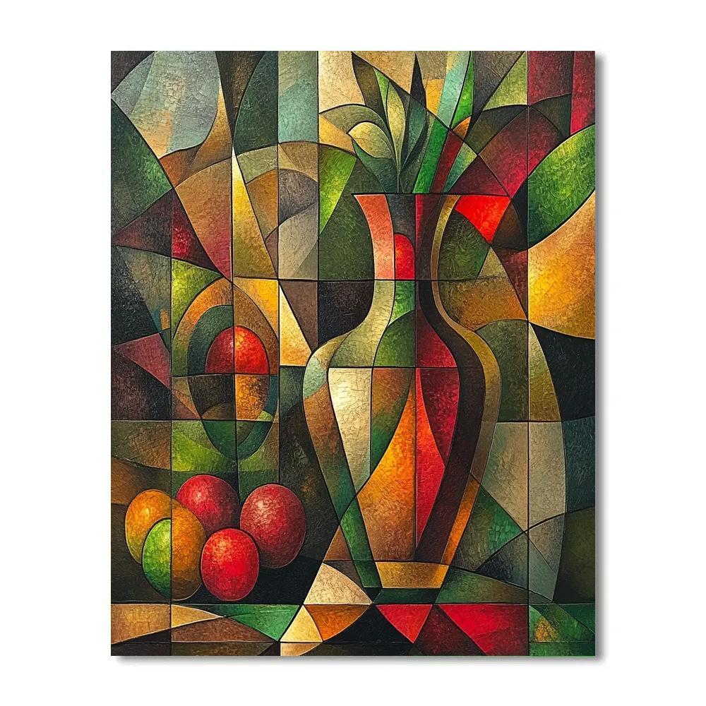 Pablo Picasso Inspired Symbolic Cubist Still Life With Fractured Fruit And Vase Number painting