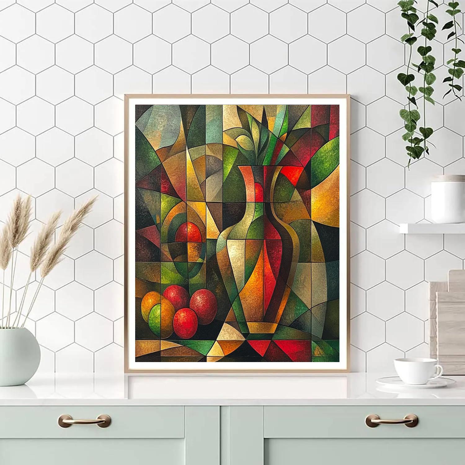 Pablo Picasso Inspired Symbolic Cubist Still Life With Fractured Fruit And Vase Number painting