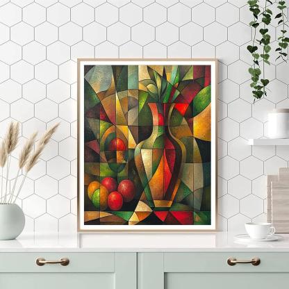 Pablo Picasso Inspired Symbolic Cubist Still Life With Fractured Fruit And Vase Number painting