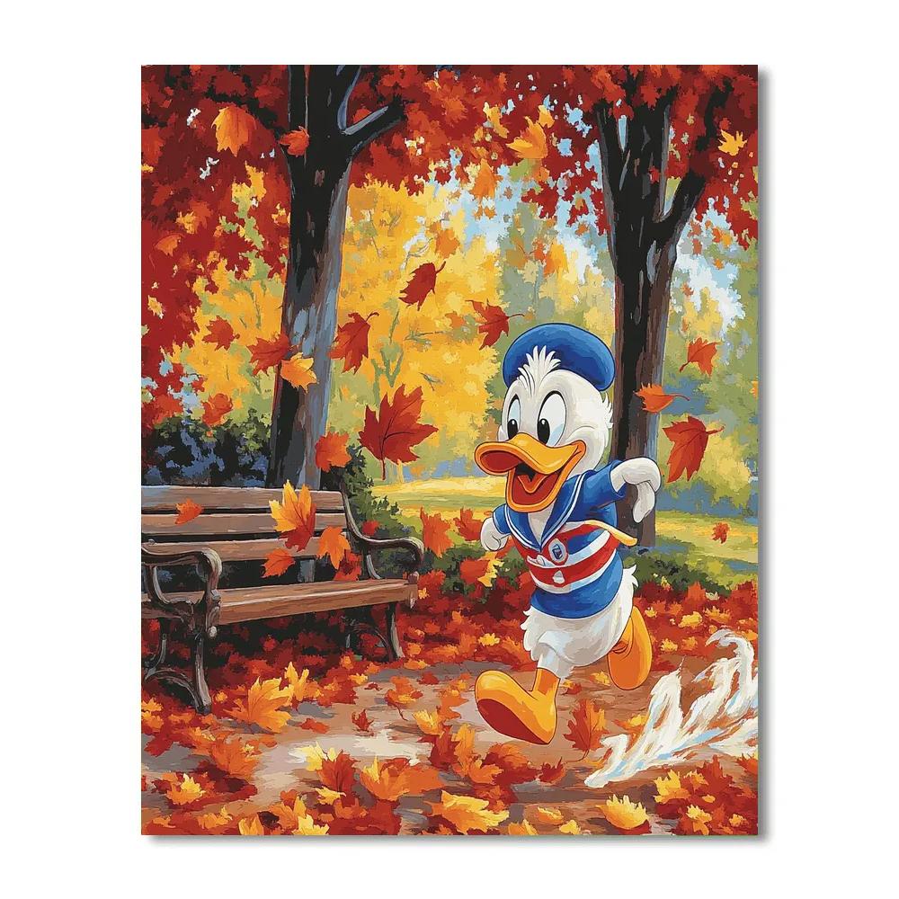 Donald Ducks Autumn Leaf Chase Disney Number painting