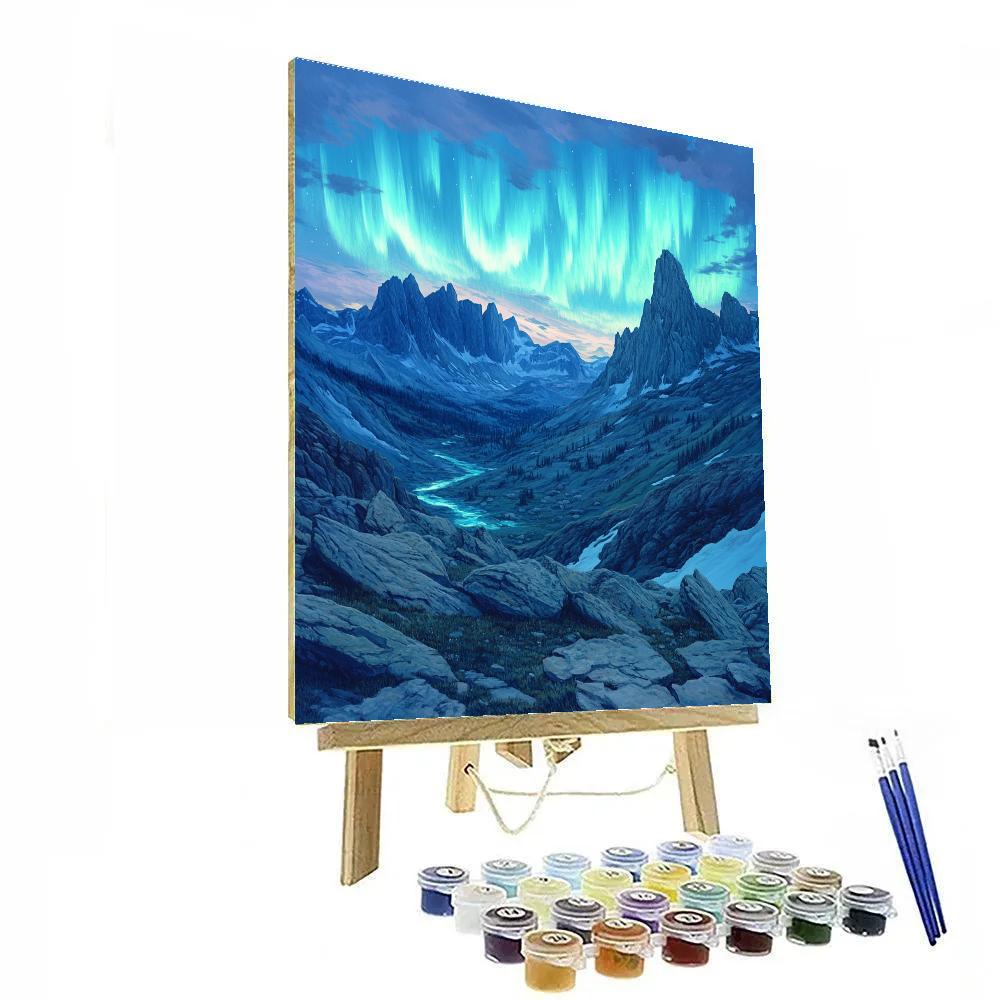 Leonardo Da Vinci Inspired Aurora Over Mountain Pass Painting by numbers kit