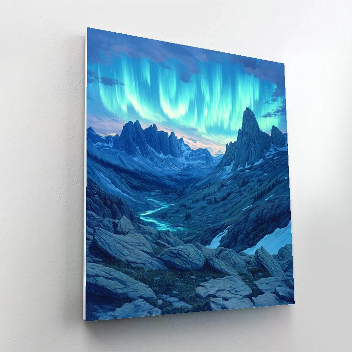 Leonardo Da Vinci Inspired Aurora Over Mountain Pass Painting by numbers kit