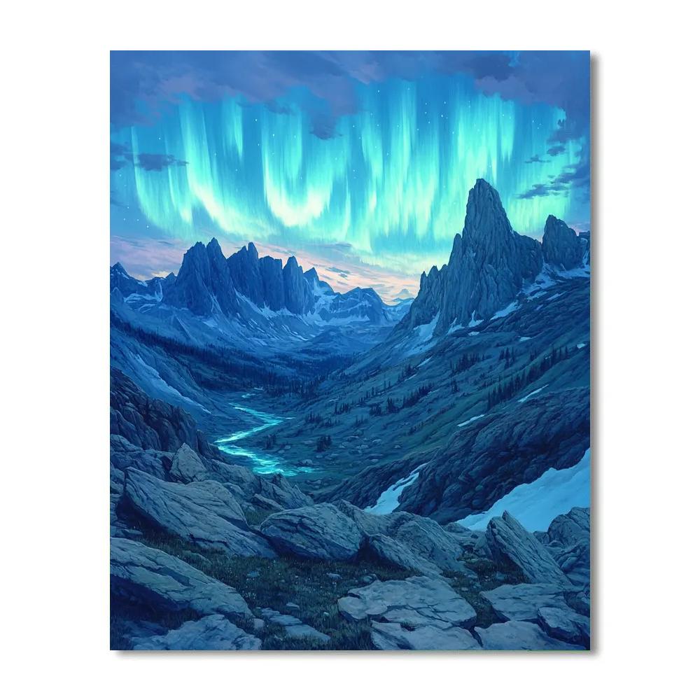 Leonardo Da Vinci Inspired Aurora Over Mountain Pass Painting by numbers kit