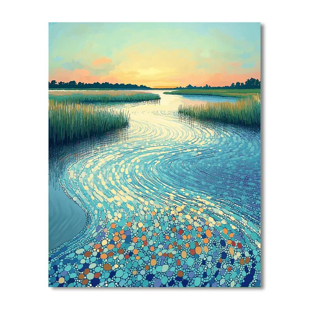 Georges Seurat Inspired Tidal Mirage Landscape DIY paint by numbers
