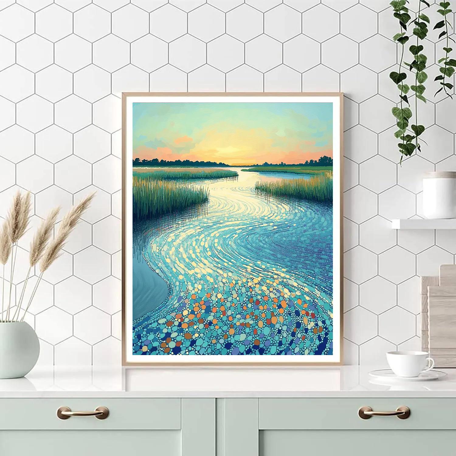 Georges Seurat Inspired Tidal Mirage Landscape DIY paint by numbers