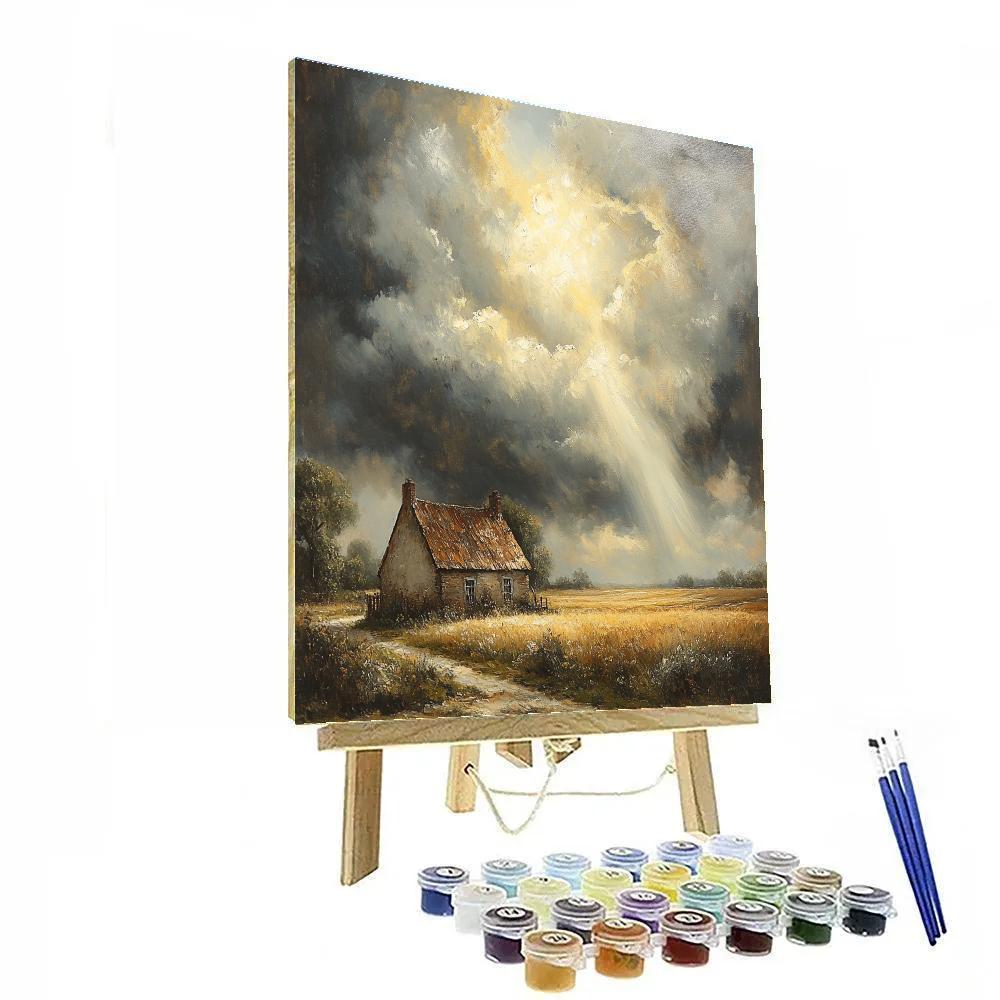 Rembrandt Inspired Rustic Cottage Amidst Stormy Fields Painting by numbers kit