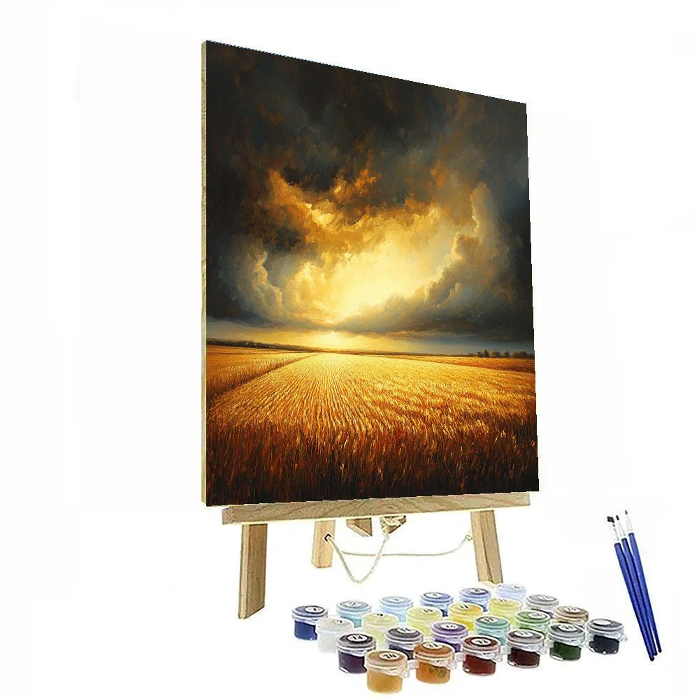 Rembrandt Inspired Golden Field Under Stormy Sky Number painting