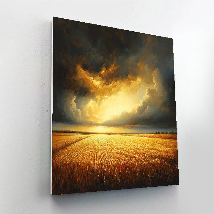 Rembrandt Inspired Golden Field Under Stormy Sky Number painting