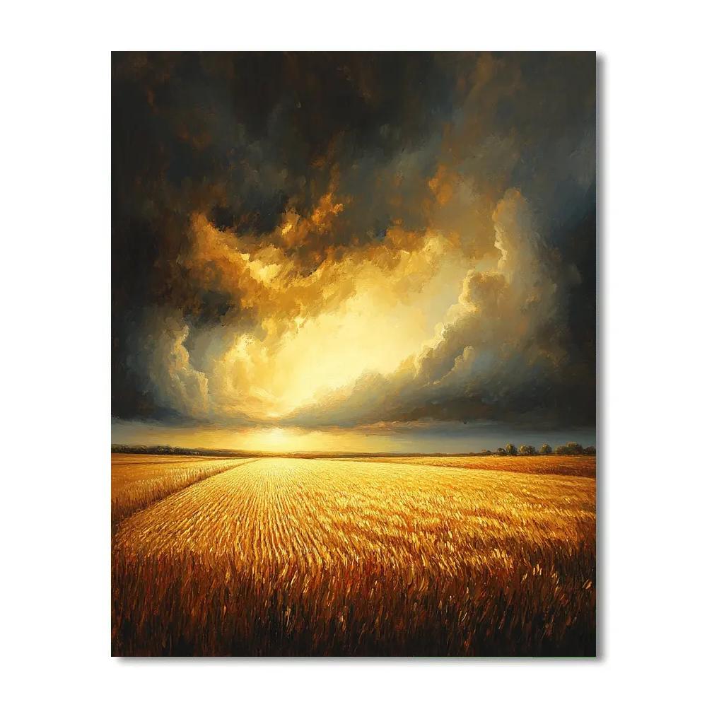 Rembrandt Inspired Golden Field Under Stormy Sky Number painting