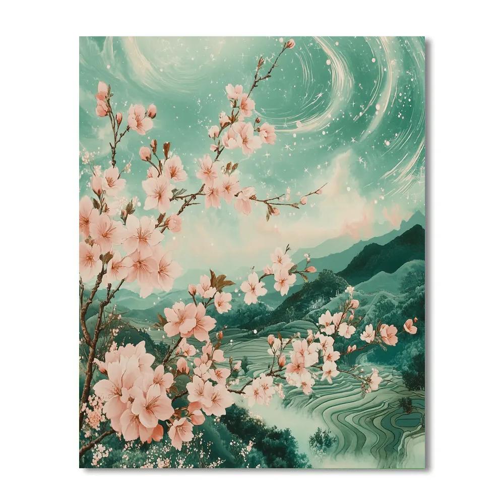 Hiroshige Inspired Nebula Cherry Grove painting number kit
