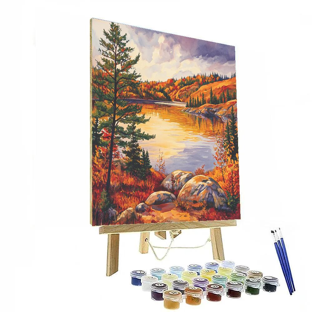 Franklin Carmichael Inspired Golden Autumn Lake Vista paint by numbers