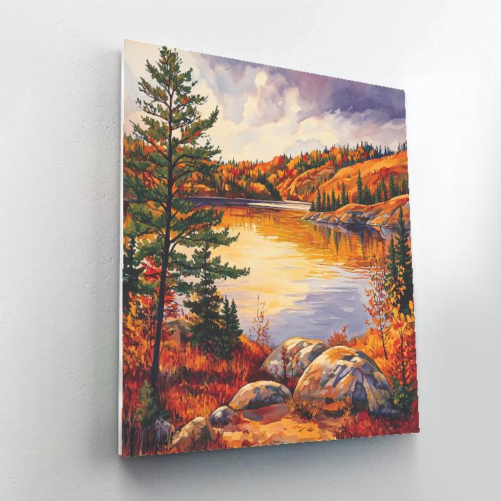 Franklin Carmichael Inspired Golden Autumn Lake Vista paint by numbers